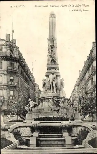 Ak Lyon Rhône, Monument Carnot, Place de la Republique