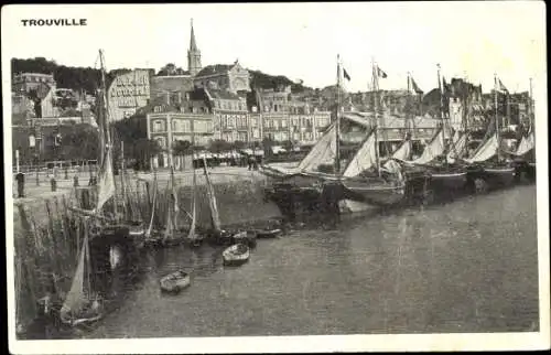 Ak Trouville Calvados, Hafen, Segelboote