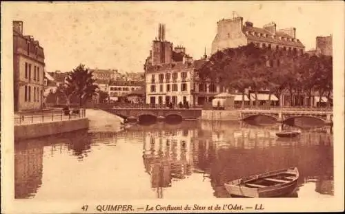 Ak Quimper Finistère, Zusammenfluss von Steir und Odet