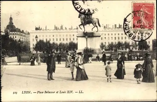 Ak Lyon Rhône, Place Bellecour, Denkmal Louis XIV