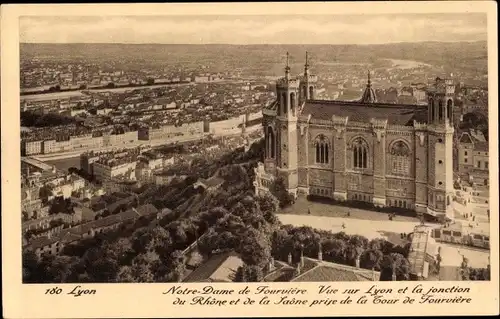 Ak Lyon Rhône, Notre Dame de Fourviere, Vue sur Lyon et la jonction du Rhone et de la Saone