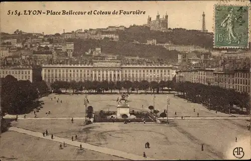 Ak Lyon Rhône, Place Bellecour, Coteau de Fourviere