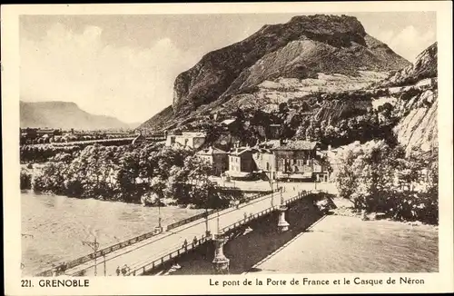 Ak Grenoble Isère, Brücke, Porte de France, Casque de Neron
