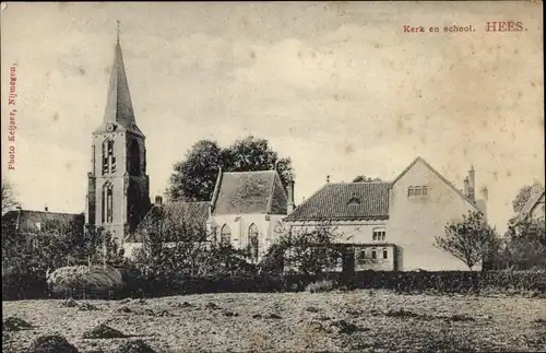 Ak Hees Nijmegen Gelderland, Kirche, Schule