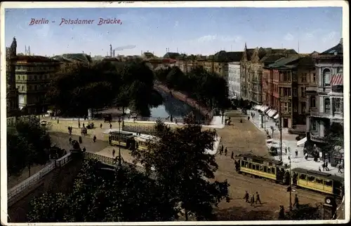 Ak Berlin Tiergarten, Potsdamer Brücke, Straßenbahnen