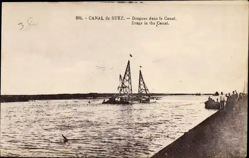 Ak Suez Ägypten, Canal de Suez, Dragues dans le Canal, Schwimmbagger