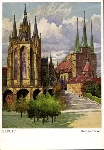 Künstler Ak Lüttgens, Gustav, Erfurt in Thüringen, Blick auf Dom und Severi