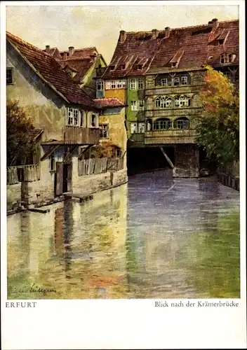 Künstler Ak Lüttgens, G., Erfurt in Thüringen, Blick nach der Krämerbrücke