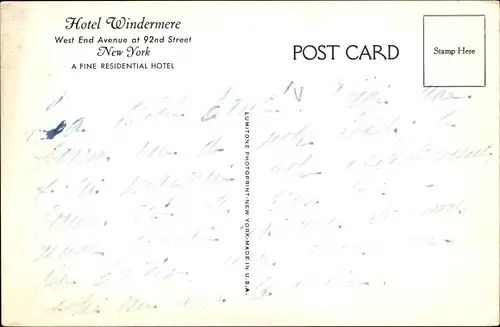 Ak New York City USA, Hotel Windermere