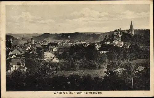 Ak Weida in Thüringen, Ortsansicht vom Hermsenberg aus