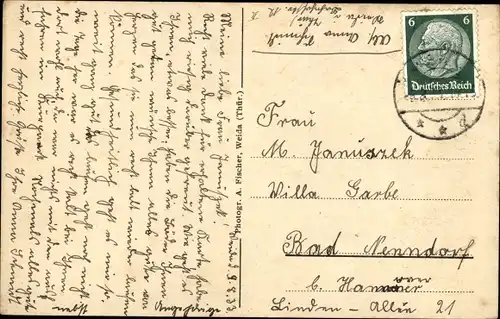 Ak Weida in Thüringen, Ortsansicht vom Hermsenberg aus