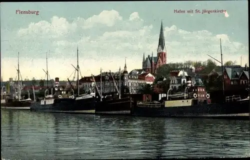 Ak Flensburg in Schleswig Holstein, Hafen, St. Jürgenkirche