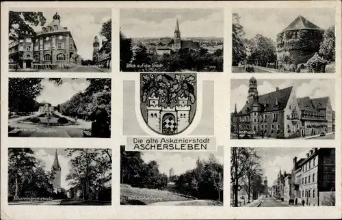Ak Aschersleben im Salzlandkreis, Wappen, Rathaus, Johannispromenade, Burgplatz
