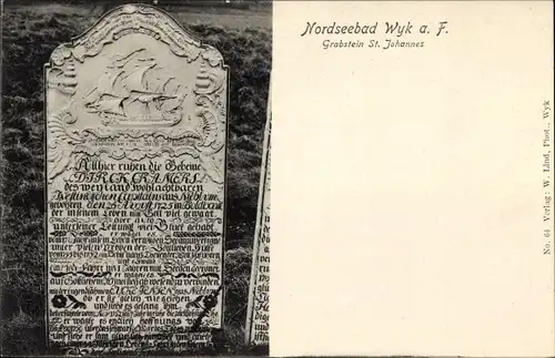Ak Wyk auf Föhr Nordfriesland, Grabstein St. Johannes