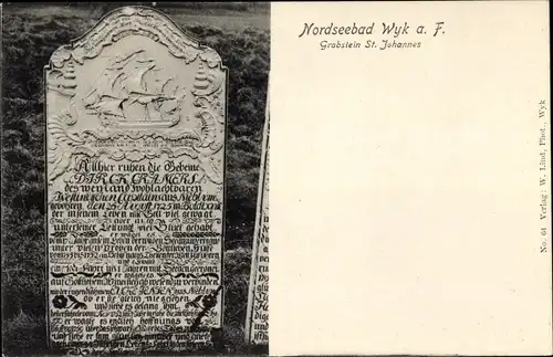 Ak Wyk auf Föhr Nordfriesland, Grabstein St. Johannes