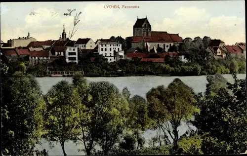 Ak Lychen Kreis Uckermark, Blick vom anderen Ufer auf die Stadt