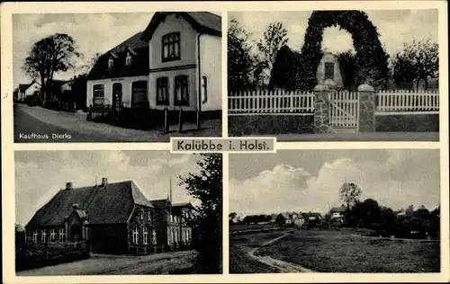Ak Kalübbe in Holstein, Kaufhaus Dierks, Ehrenmal, Teilansicht