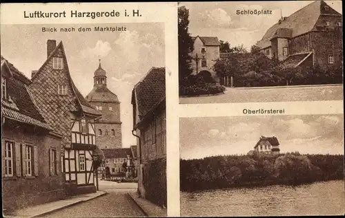 Ak Harzgerode am Harz, Oberförsterei, Schloßplatz, Blick nach Marktplatz