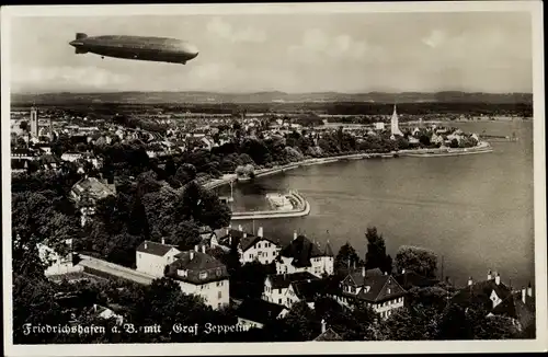 Ak Friedrichshafen am Bodensee, Panorama mit Graf Zeppelin
