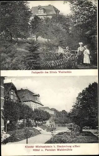 Ak Blankenburg am Harz, Park vom Hotel Waldmühle, Kloster Michaelstein