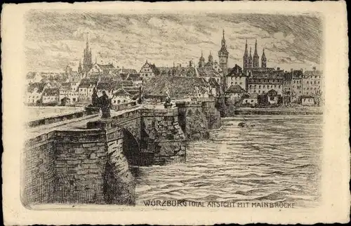 Künstler Ak Würzburg am Main Unterfranken, Mainbrücke