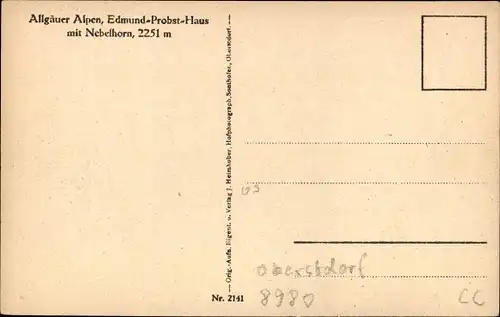 Ak Oberstdorf im Oberallgäu, Edmund Probst Haus, Allgäuer Alpen, Nebelhorn, Panorama