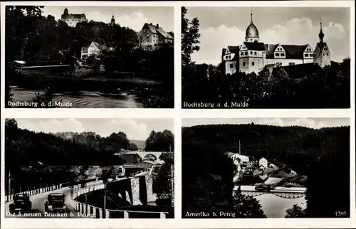 Ak Amerika Penig in Sachsen, Rochsburg, Brücke