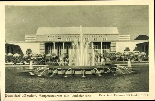 Ak Düsseldorf am Rhein, Gesolei, Hauptrestaurant mit Leuchtfontäne, Ausstellung 1926