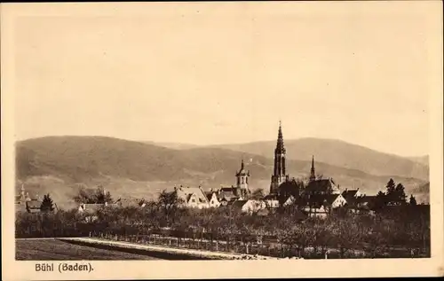 Ak Bühl in Baden Schwarzwald, Panorama, Kirche