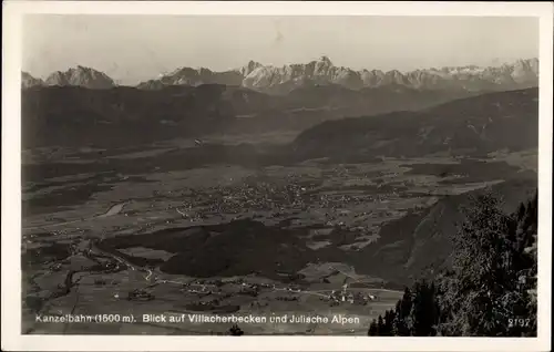 Ak Villach in Kärnten, Blick auf Villacherbecken, Julische Alpen, Kanzelbahn