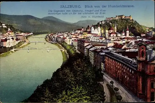 Ak Salzburg in Österreich, Blick von der Humboldterrasse, Brücken, Berg