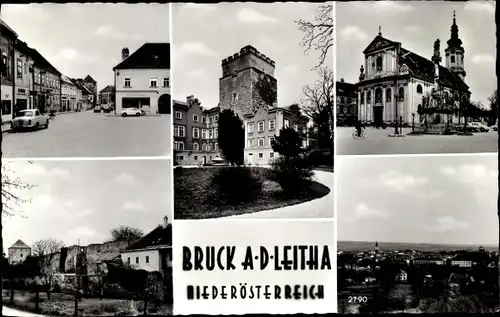 Ak Bruck an der Leitha in Niederösterreich, Platz, Burg, Kirche, Häuser, Ortsansicht