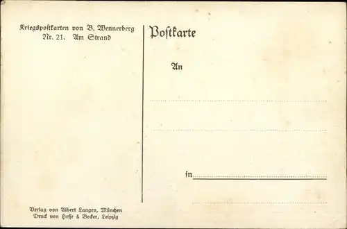 Künstler Ak Wennerberg, Bruno, Am Strand, Soldat mit Frau