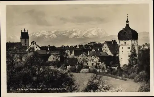 Ak Bregenz Vorarlberg, Blick auf den Ort, Berge