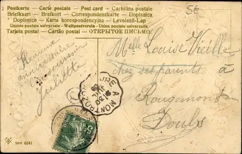 Präge Ak Kissen, Glücksklee, Siegel, Kitsch