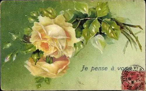 Präge Ak Blühende gelbe Rose