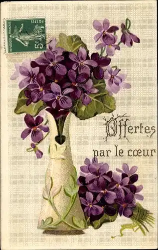 Präge Ak Veilchen in der Blumenvase, Kitsch