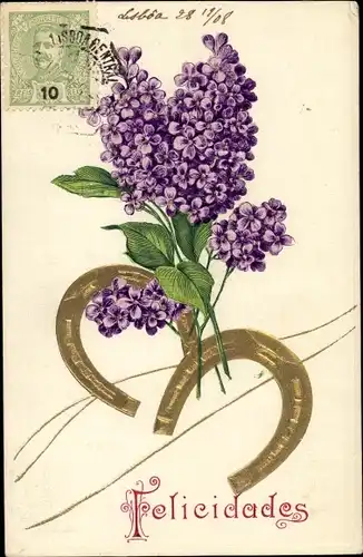 Präge Ak Hufeisen, Veilchen, Blumenstrauß, KItsch