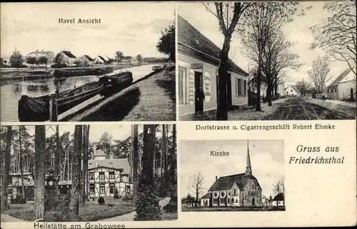Ak Friedrichsthal Oranienburg, Havel, Heilstätte am Grabowsee, Kirche, Dorfstraße, Geschäft
