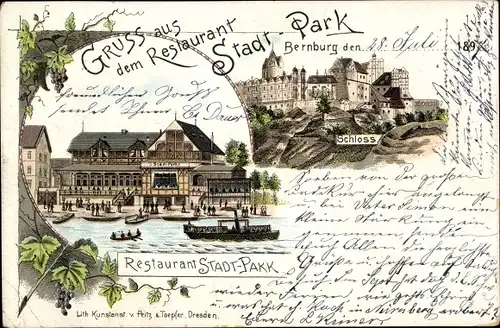 Litho Bernburg an der Saale, Restaurant Stadt-Park, Schloss