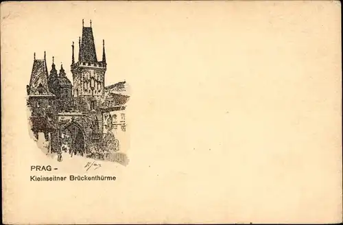 Künstler Litho Praha Prag Tschechien, Kleinseitner Brückentürme