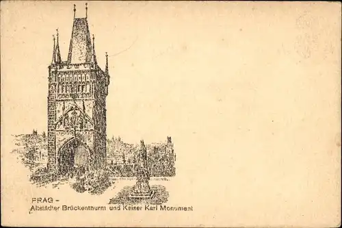 Künstler Litho Praha Prag Tschechien, Altstädter Brückenturm, Kaiser-Karl-Monument