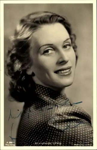 Ak Schauspielerin Anneliese Uhlig, Portrait, Autogramm