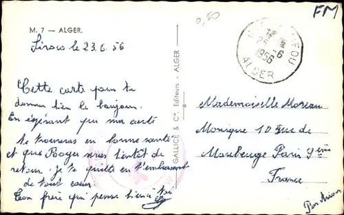Ak Algier Algier Algerien, Stadtansicht, Denkmal, Viadukt, Blumenuhr, Post