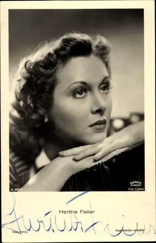 Ak Schauspielerin Hertha Feiler, Portrait, Autogramm