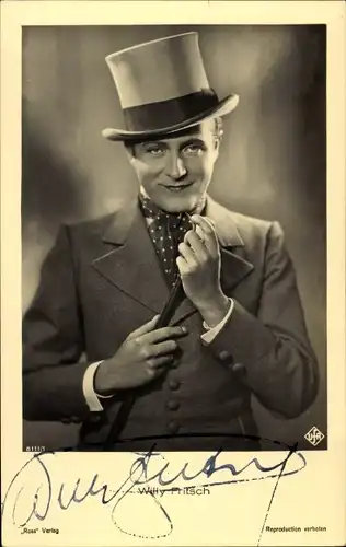 Ak Schauspieler Willy Fritsch, Portrait, Zylinder, Ross Verlag 8111 1, Autogramm
