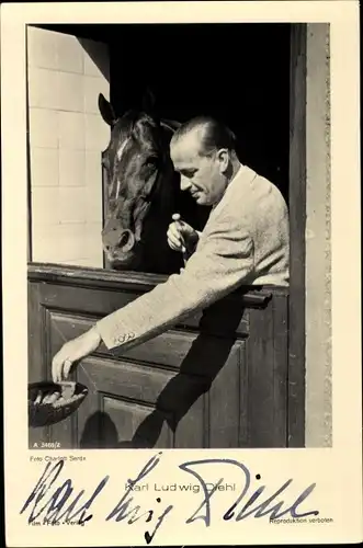 Ak Schauspieler Karl Ludwig Diehl, Portrait mit Pferd, Autogramm