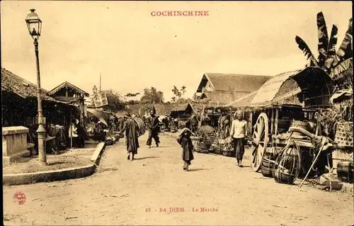 Ak Ba Diem Cochinchina Vietnam, Der Markt, Der Markt, Stände, Passanten