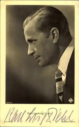 Ak Schauspieler Karl Ludwig Diehl, Ross 9537 / 1, Portrait im Profil, Autogramm