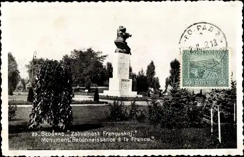 Ak Belgrad Belgrad Serbien, Denkmal der Anerkennung für Frankreich